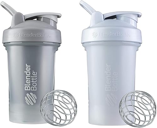 BlenderBottle Classic v2 - Botella mezcladora de 20 onzas, gris guijarro, y botella mezcladora Classic V2 de 20 onzas, blanco, perfectas para