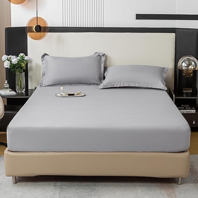 Drap housse gris 140x190 cm respirant et doux lot de 3