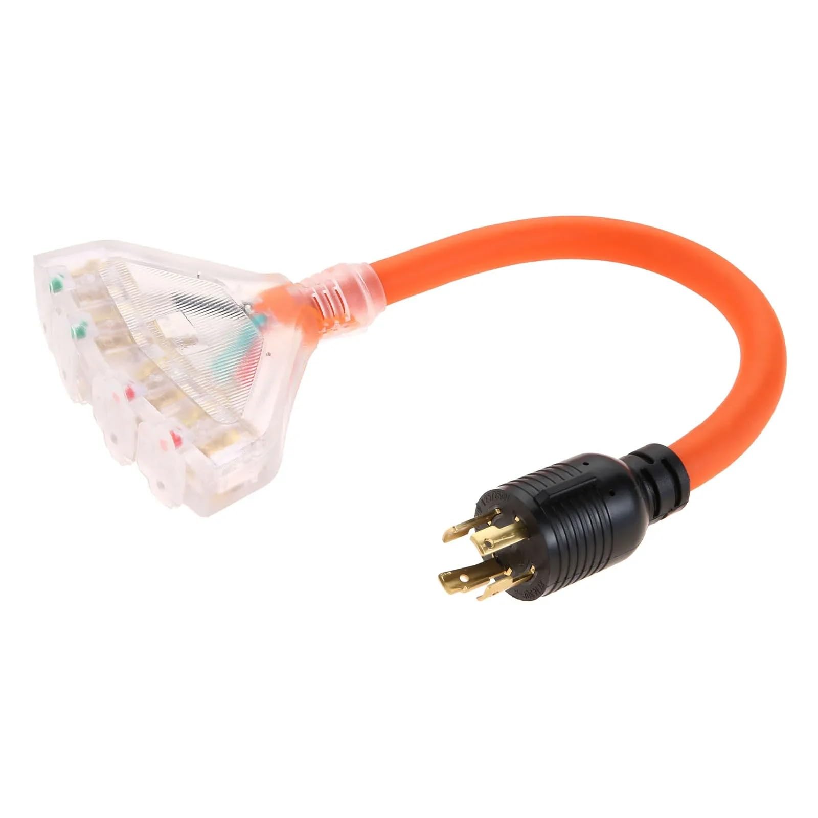 Cable de bloqueo energía del generador 4 clavijas 30 a 15 A, L14-30P macho a 4x5-15/20R tomacorriente doméstico con hoja en T hembra 1,5 pies