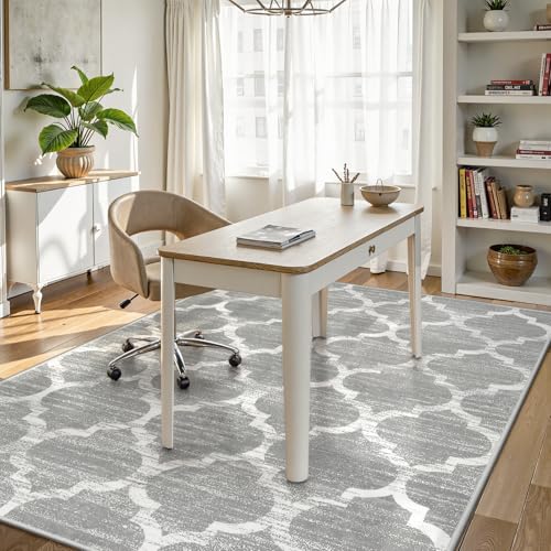 Lahome Moroccan Washable Area Rug - 4x6 Non-Slip Rugs Soft Throw Bedroom Rugs Accent Distressed Faux Wool Floor Carpet for Living Room Entry Office Kitchen Dining Room Decor (4’ X 6’, Gray)