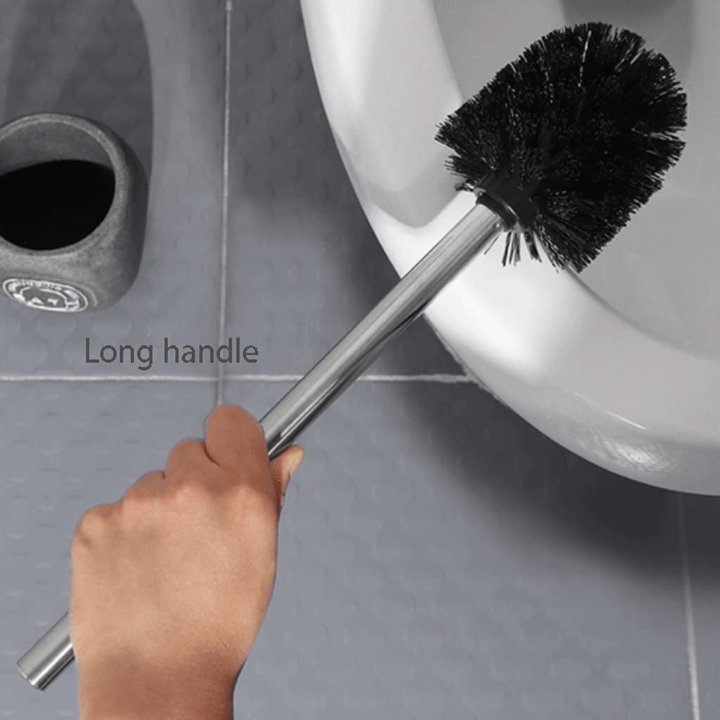 Spazzolone Pennello e Supporto for Toilette for Pavimenti in Piedi, Spazzola for Tazza da Bagno con Manico Lungo Acciaio Inox, Lavagna in Ceramica Rotonda Forniture per la Pulizia