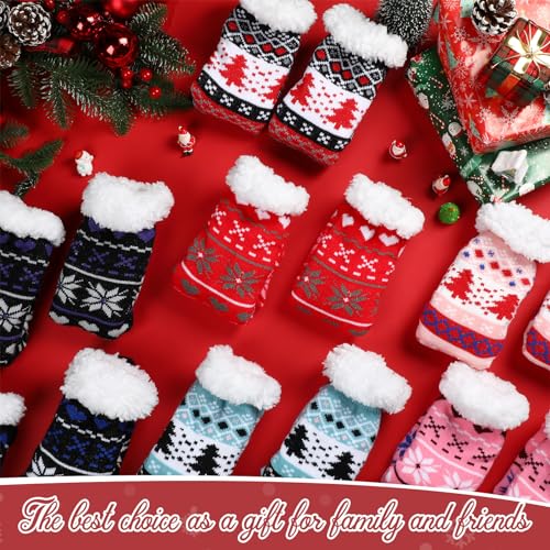 Image of Handepo 12 Pairs Fluffy Thermal Slipper Socks with Grippers Non Skid Knit Christmas Sock Soft Winter Thick Socks for Women (Stylish Style)
