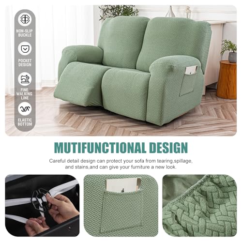 Image of Genina Recliner Loveseat Cover Stretch Couch Covers Sofa slipcover for 2 Seat Reclining Couch Thick Jacquard Furniture Protector (Matcha Green)