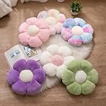 2pcs Flower Shaped Daisy Floor Pillow Set, Cute Preppy Room Decor Decorative Throw Pillows Cushions for Girls Bedroom Bed Couch Decor (White & Pink, 15 INCH)
