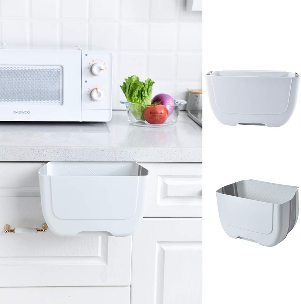 Collapsible Trash Can Upgrade Hanging Folding Trash Can for Kitchen Cabinet Door, Small Collapsible Foldable Garbage Bin,Garbage Can Holder for Bathroom Bedroom Office Car Home Outdoor Waste Bin,White