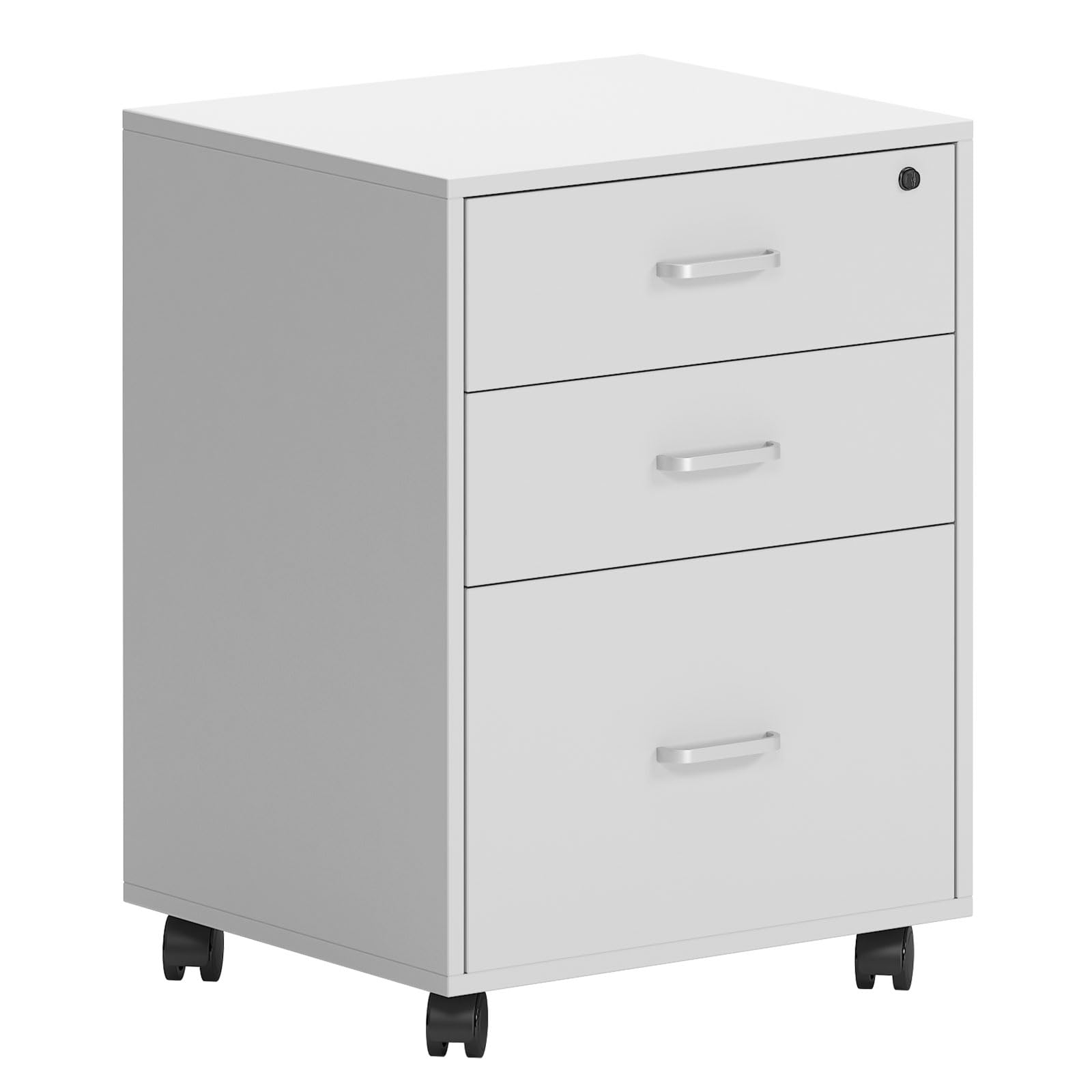 Cassettiera GYMAX 3 Cassetti - Legno, 37x34x67 Cm, Bianco, Per Ufficio O Camera