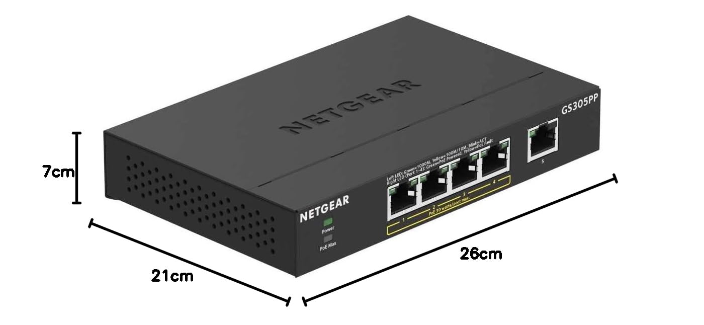 NETGEAR Switch PoE 5 porte Unmanaged GS305PP, Switch Ethernet Gigabit con 4 PoE+ a 83 W, montaggio desktop o a parete NETGEAR Switch PoE 5 porte Unmanaged GS305PP, Switch Ethernet Gigabit con 4 PoE+ a 83 W, montaggio desktop o a parete