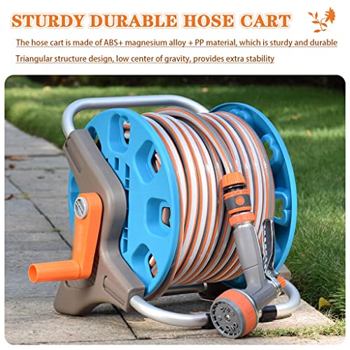 Carrito retráctil para manguera de jardín, estante de almacenamiento de tuberías de agua para exteriores con juego de herramientas multifuncionales para un fácil lavado de coches y cuidado del jardín