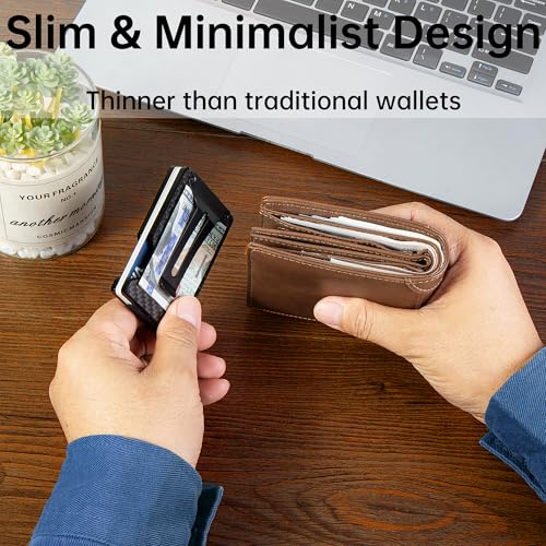 Image of Carbon Fiber Minimalist Wallet for Men, Slim Metal RFID Blocking Wallet Credit Card Holder Money Clip & Cash Strap, Scratch-Resistant Holds 15 Cards,Ideal Gift for Men | Matte Carbon Fiber