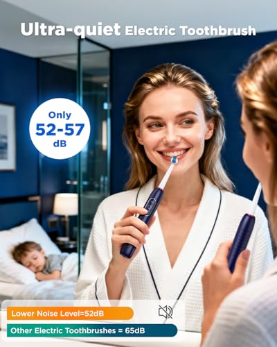 Image of Electric Toothbrush for Teeth Whitening - Adult Toothbrush with 3 Intensities 5 Modes, 8 Brush Heads, IPX7 Waterproof, Travel Electric Toothbrush, Blue