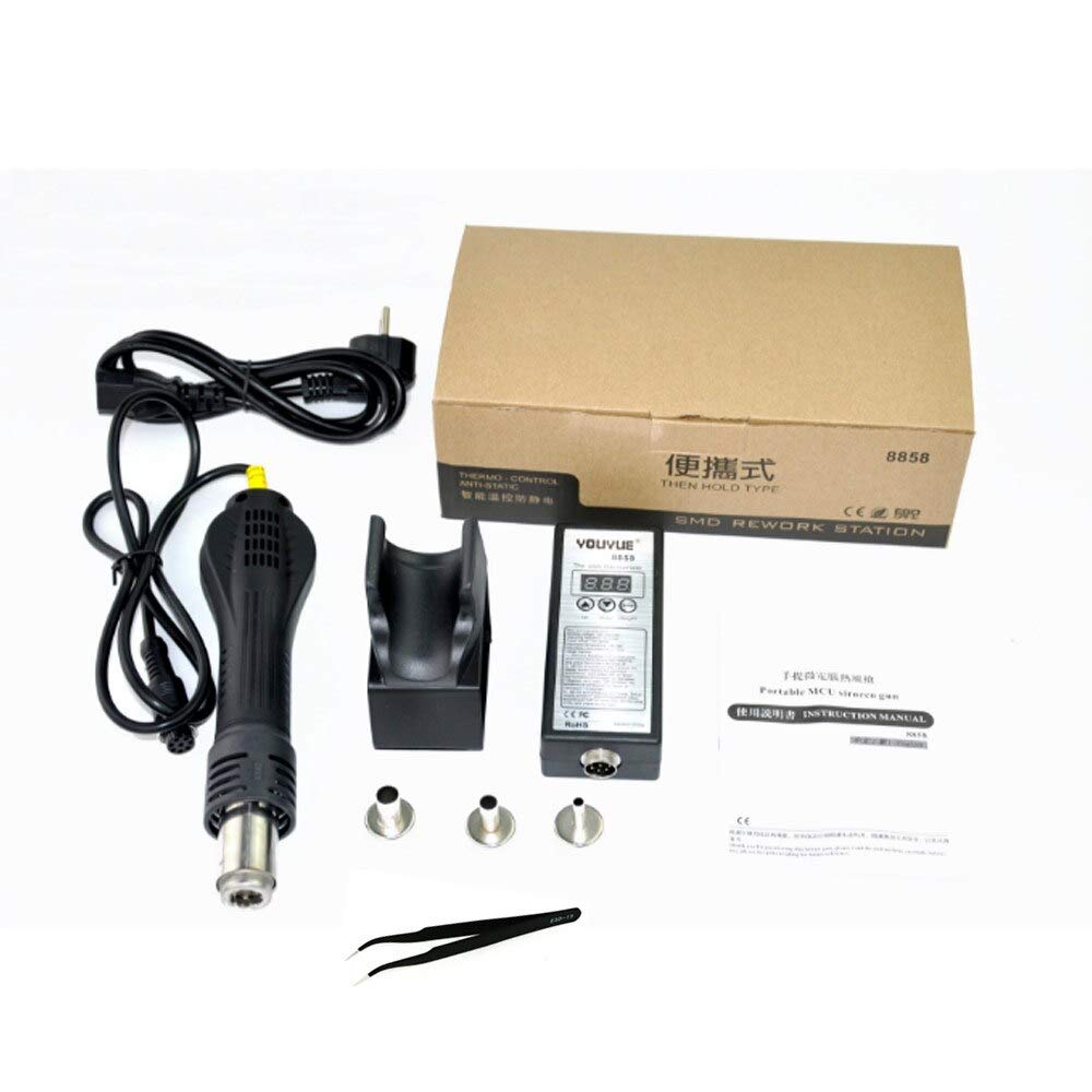 Soldering YOUYUE 8858 110V/220V Portable BGA Rework Solder Station Hot Air Blower Heat Gun Better Saike 8858 with 3 nozzles tweezers - (Color: 220V)