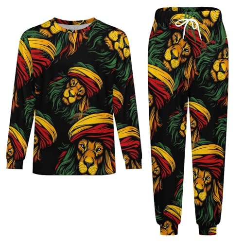 Rasta Reggae Lion Jamaica Men’s Pajama Set Long Sleeve Top And Pants Loungewear Sleepwear Pjs Nightwear3