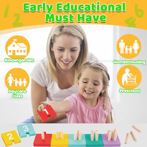 Image of TEUVO Counting Pegs Board Montessori Toys for Kids Aged 3 4 5 6 Years Old, Wooden Early Math and Number Digital Plunger Manipulatives Materials Game for Toddlers Home Kindergarten Daycare Classroom
