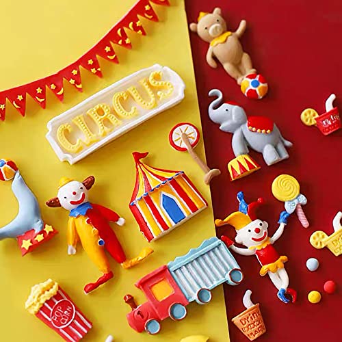 Circus Fondant Molds, Clown Elephant Silicone Molds, Bus Kitchen Baking Tools (2 Pcs) For Cake Decorating, Cupcake Toppers, Candy Chocolate, Cookies, Mousse, Bread, Polymer Clay, Epoxy, Birthday Party #TOP4