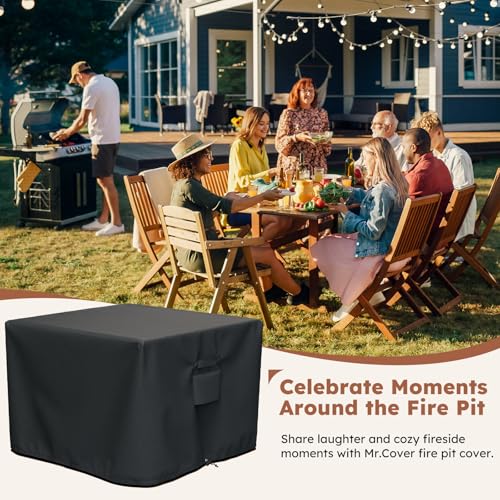 MR. COVER Square Fire Pit Cover 32x32x24 Inch, Heavy Duty 600D Waterproof Windproof Fire Pit Table Cover, Rip-Proof Fade Resistant Outdoor Firepit Cover with Drawstring & Air Vent, Fits 28-32 Inch by MR. COVER - Used condition - Image 7