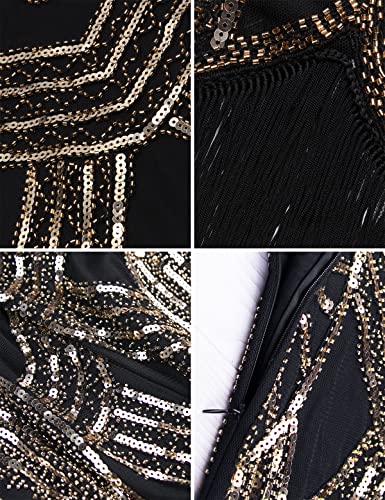 Image of Women's 1920s Gatsby Dress V Neck Sequin Bead Fringed Cocktail Hem Flapper Dress