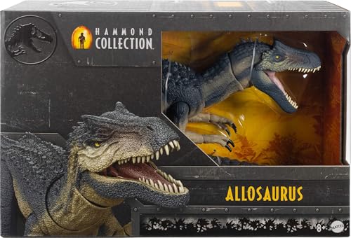 Image of ​Mattel Jurassic World Hammond Collection Allosaurus Dinosaur Figure | Premium Design Action Figure, Glass Eyes & Wired Tail, 19 Points of Articulation, 17-inch long
