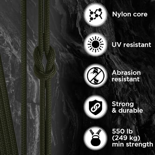 TECEUM Paracord Type III 550 Army Green – 30 m – 4mm – Tactical Rope MIL-SPEC – Outdoor Para Cord – Camping Hiking Fishing Gear and Equipment – EDC Parachute Cord – Strong Survival Rope (100ft) 010