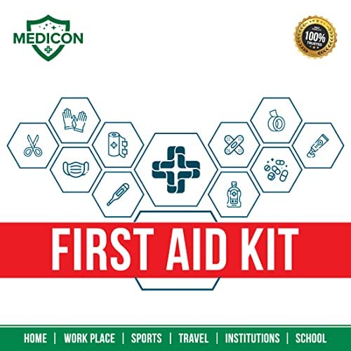 Image of MEDICON First Aid Kit - 22 Items - Total 65 Piece - for Car, Home, Outdoors, Sports, Camping, Hiking or Office | Red Case Fully Packed with Emergency Supplies