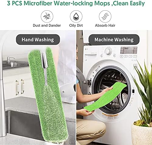 ILAVCOOL Mop podłogowy do czyszczenia podłóg, mop z mikrofibry, na sucho, mokry, z 3 podkładkami do mopa wielokrotnego użytku, butelka wielokrotnego użytku, 550 ml, do czyszczenia laminatu, płytek,