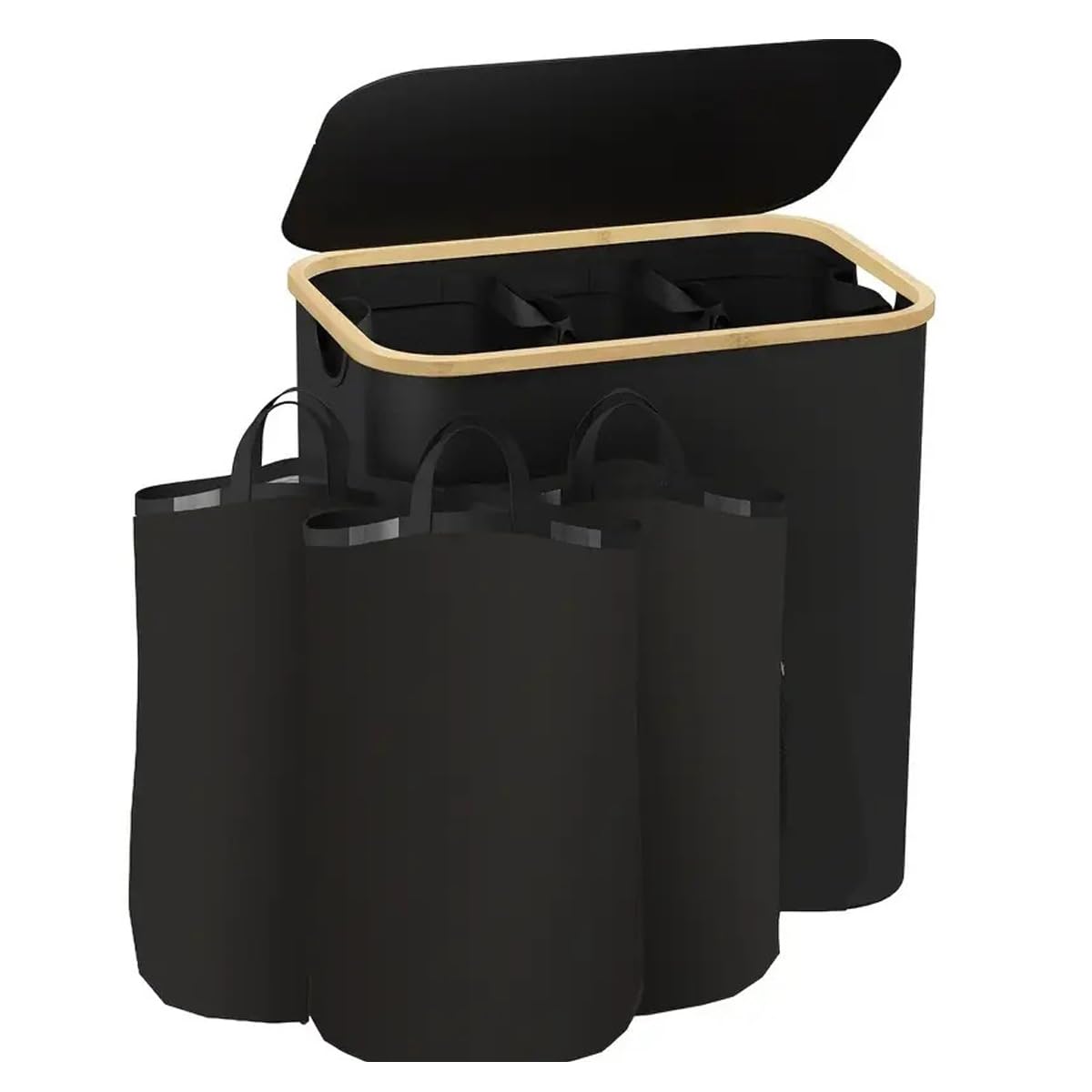 Cesto para la Colada con Tapa 160L,Cesto de Ropa Sucia con 3 Compartimentos,Cesta de Ropa Sucia Plegable y Bolsa Extraíble para Dormitorio,Baño,Lavadero