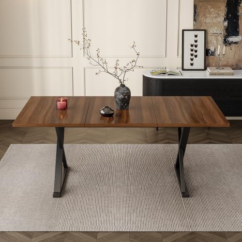 Merax Esstisch 180x90 cm, Moderner Dining Table mit Metallbeinen, Platz für 6–8 Personen, Robuster Küchentisch, Walnussholzfarbe + Schwarz – Ideal für Esszimmer & Küche