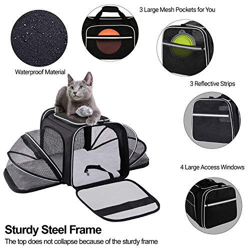 Maskeyon Airline Approved,Large 2 Sides Expandable Dog Carrier,4 Door,3 Zippered Pockets,3 Fleece Pads,Shoulder Strap,Collapsible Soft Sided Pet Travel Carrier Bag Kennel For Cats Kitty And Small Dogs #TOP3