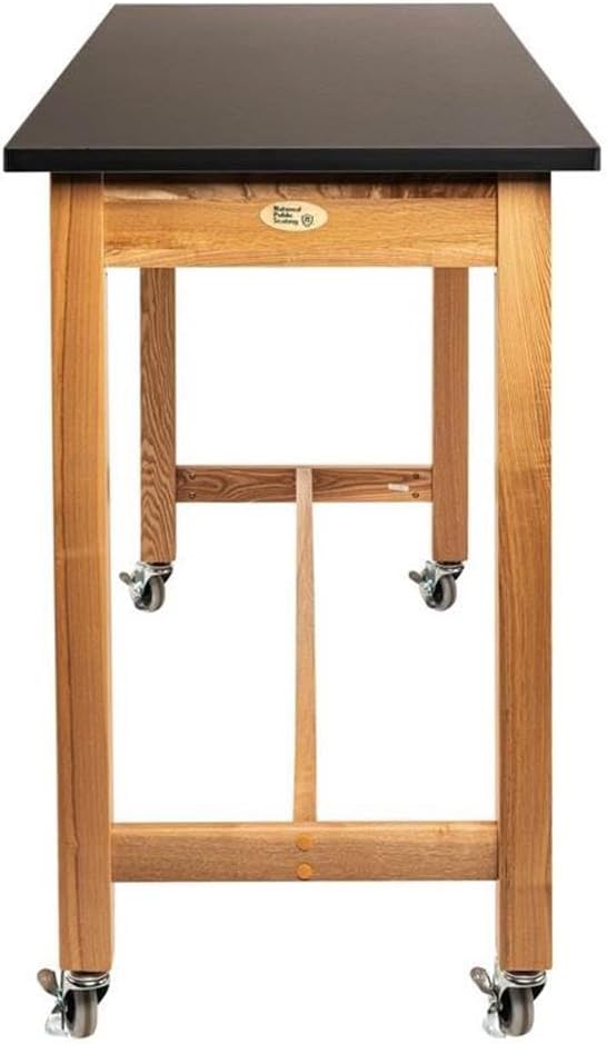 Pemberly Row Wood Science Lab Table, 30x72 in, Chemical-Resistant Black Top, Solid Ash Legs, Durable Work Table with Rubber Boots, 36 in High for Laboratories or Study Spaces