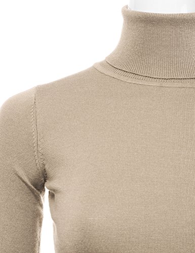 NINEXIS Women's Basic Long Sleeve Soft Turtle Neck Sweater Top Khaki XL