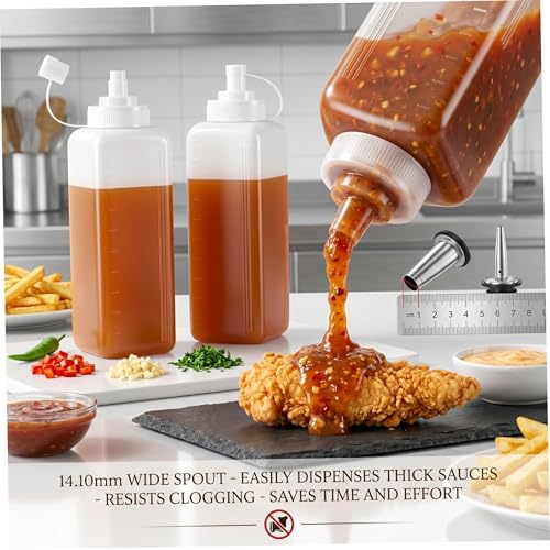 Botella para condimentos exprimible de 32 oz con escamas para salsas y aceites de cocina 4