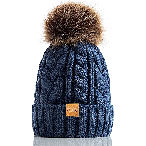 Redess Women Winter Pompom Beanie Hat With Warm Fleece Lined, Thick Slouchy Snow Knit Skull Ski Cap #TOP13