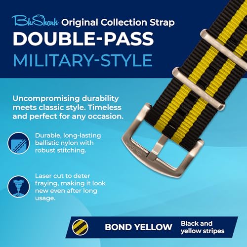 Image of BluShark - Original Collection Military-Style Waterproof Watch Strap, Fits All Timepiece Brands, Durable Nylon Wristwatch Accessories with Stainless Steel Buckle - 18mm, 20mm, 22mm & 24mm Watch Bands