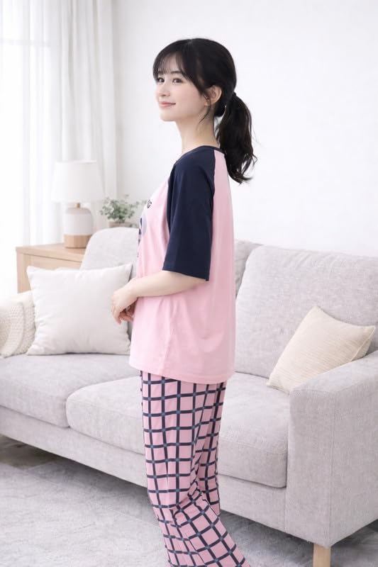 Image of LUXERUDRA Women's Pajama Set, Soft Breathable Korean Style Nightsuit with Top & Full Pants, Lightweight Loose Fit Nightwear & Loungewear for Girls & Women.