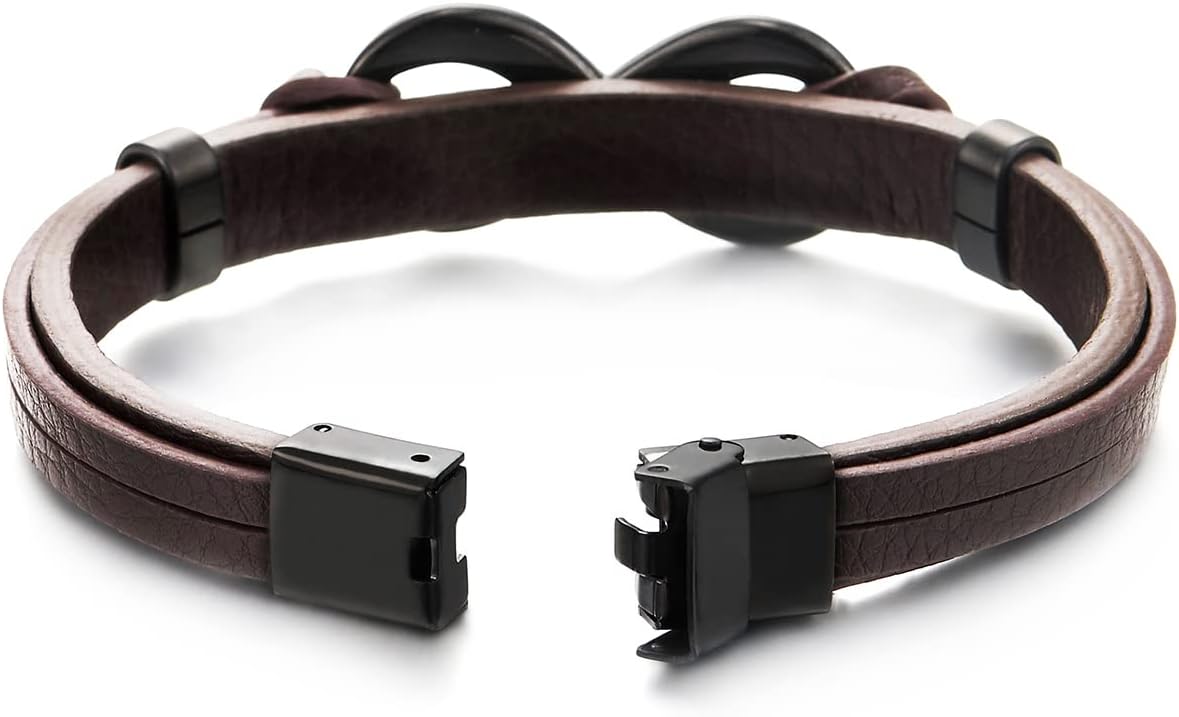 COOLSTEELANDBEYOND Steel Infinity Love Number 8 Friendship Leather Wristband Bracelet, for Men and Women - Image 4