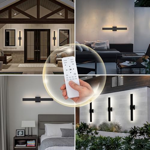 Image of Modern Outdoor Wall Light 3CCT Dimmable LED Outdoor Sconce Lights with Remote Control(3000K 4000K 6000K), 27.2 inch Black Outside Light Fixtures for House Front Door Garage Porch & Patio
