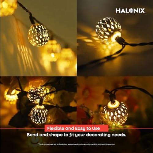 Image of Halonix Decorer Glowly Globe 15 Bright Led String Light | Diwali Light | Christmas Light | Wedding Light | Festive Lights for Home Decoration (Warm White, 4 Meters, Pack 2)