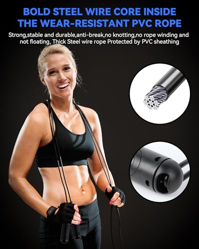 iMoebel Springseil mit Zähler, Verstellbar Speed Rope Seilspringen Stahlseil Anti-Rutsch Griffe Kalorienzähler Timer für Fitness Boxen Abnehmen Crossfit, Schwarz-weiß