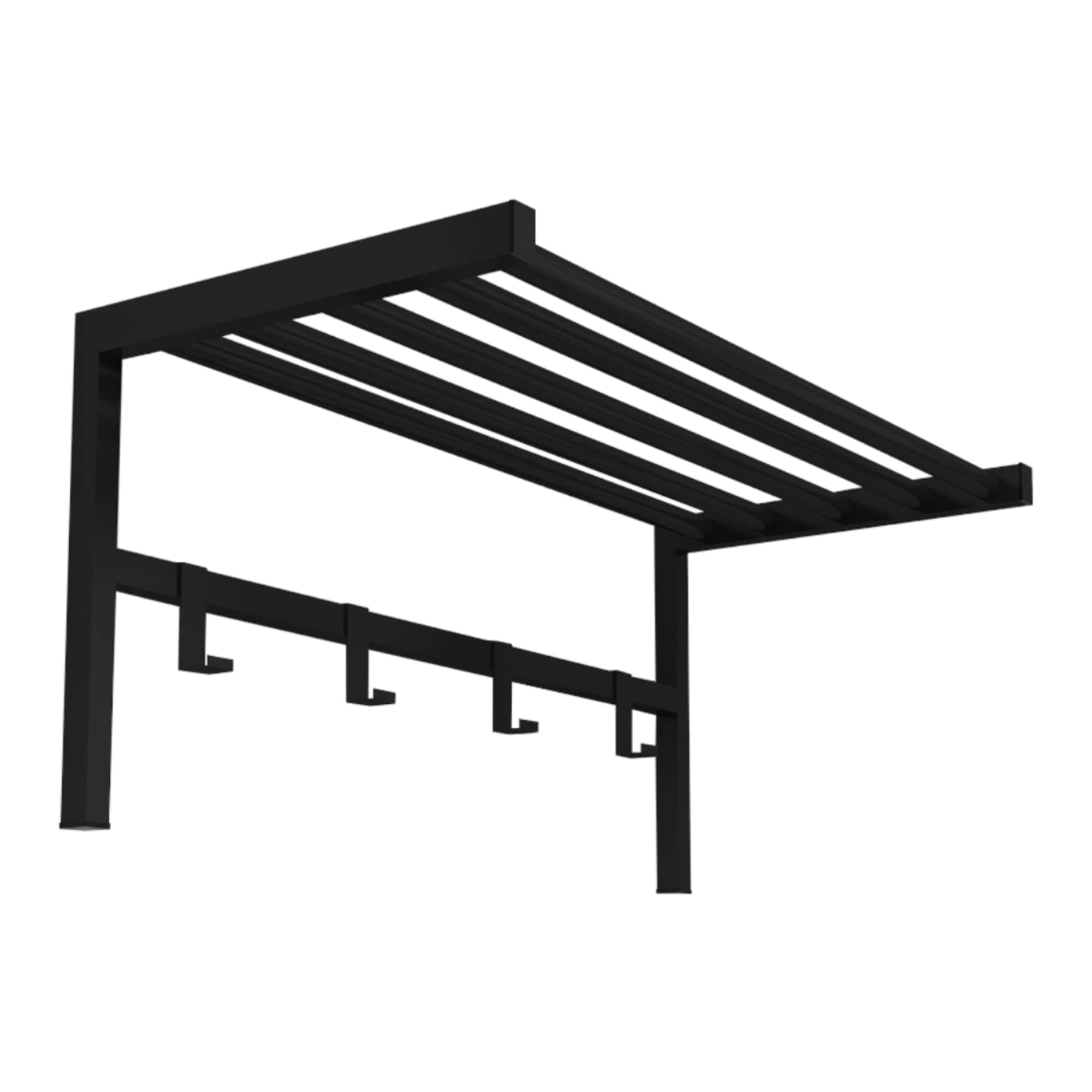 [en.casa] Appendiabiti a Parete con Ripiano a Rete (AxLxP) 32,5 x 69 x 34 cm Attaccapanni da Muro con 4 Ganci e Mensola Struttura in Metallo - Nero