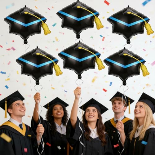 6Pcs Graduation Balloons - 22 Inch Black Graduation Cap Balloons - Grad Hat Balloon for Graduations Decorations Class of 2026 - Grad Party Decorations 2026 by Atebirs - Used condition - Image 4