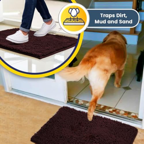 Image of Muddy Mat | Super Water Absorbent Door Mat Indoor, Microfiber Quick Dry Chenille Entryway Rug, Slip Resistant Front Door Mat, Indoor Mats for Entryway, Machine Washable Pet Rug, Rust 3ft x 4ft