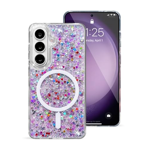 UEEBAI Glitter Case Magnetic for Samsung Galaxy S26 Case, Luxury Shiny Bling Sparkly Phone Cover Compatible with MagSafe, Wireless Charge Crystal Diamonds Shiny Cover for Women - Purple by UEEBAI - Used condition - Image 2