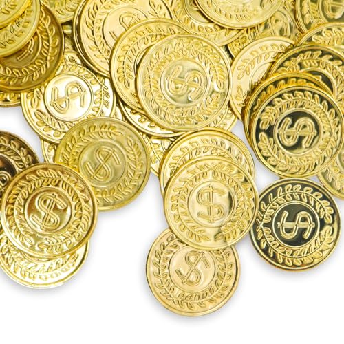 soitzhoc 100 pièces pièces d'or en plastique,pièces jouets pièces d'or jouets pour les chasses au trésor et les cadeaux de fête – vue 2