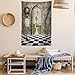 Ambesonne Alice in Wonderland Tapestry, Welcome Wonderland Black and White Floor Landscape Mushroom Print, Wall Hanging for Bedroom Living Room Dorm Decor, 40