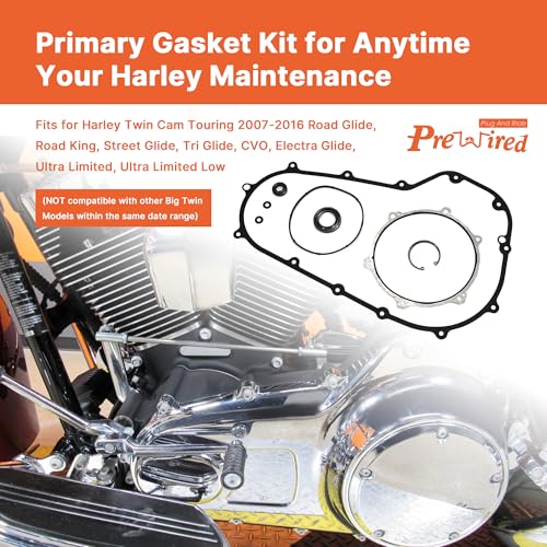 Prewired Primary Cover Gasket Seal Kit for Harley 2007-2016 Twin Cam Touring Electra Glide FLHT, Road Glide FLTR, Street Glide FLHX, Road King FLHR, 7 PCS by Prewired - Image 2