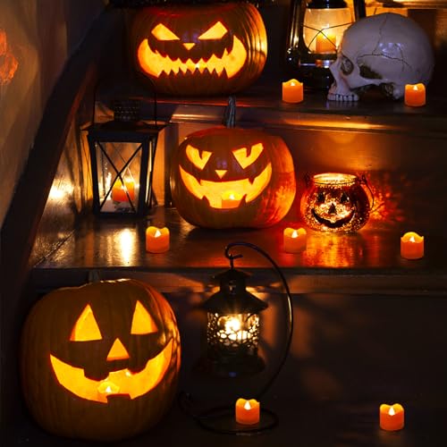 Image of Topstone Halloween Orange Led Tealight with 4 /6 /8 H Timer,Remote Control Flameless Candle,Battery Powered Fake Candles,Electric Votive Candle,Pack of 12