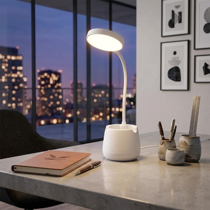 Battery Rechargeable LED Desk Lamp with USB Type-C | 3 Lighting Modes | Touch Control | Eye Protection | Mobile Holder | Foldable Study & Reading Lamp, White-image-18