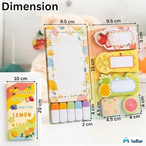 Image of FunBlast Fruit Theme Sticky Notes - 11 Sheets /440 Sticky Notes, Sticky Pad for Study, Point It Marker Stationery Items, Self-Adhesive Memo Pad, Planners and Memo Sticker (Fruits)