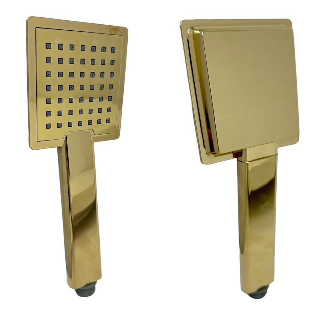 Vetrineinrete® Colonna doccia moderna saliscendi con soffione quadrata doccetta telefono e portasapone per box doccia oro