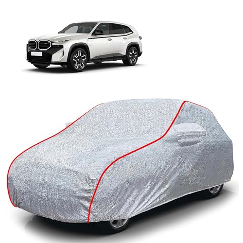 Image of Sulfar 100% Waterproof Car Body Cover Compatible with Mirror for BMW XM (Triple Stitched, Full Bottom Elastic, Magic Silver with Red Piping)