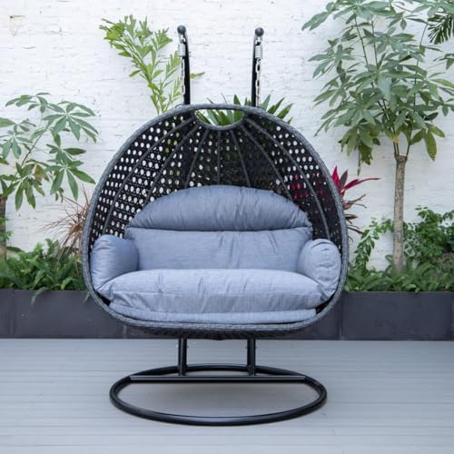 Image of Double Seater Hammock Swing Chair with Stand & Cushion | Heavy Duty Powder Coated Steel Frame | Outdoor Indoor Hanging Swing for Patio Balcony Garden Terrace Living Room (Gray-Grey)